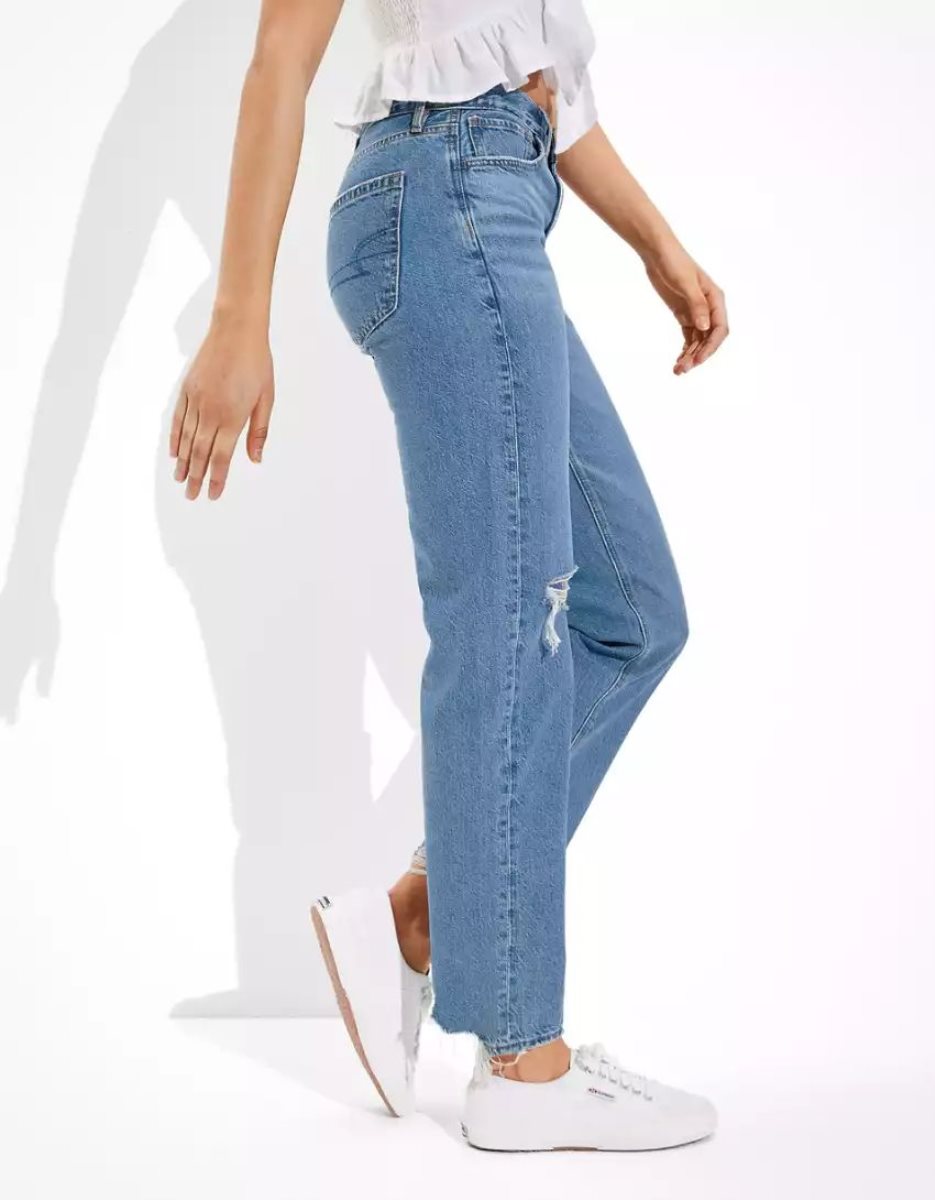 American Eagle AE x The Redesign Ripped '90s Gerade Jeans Damen Blau | USGNE2673