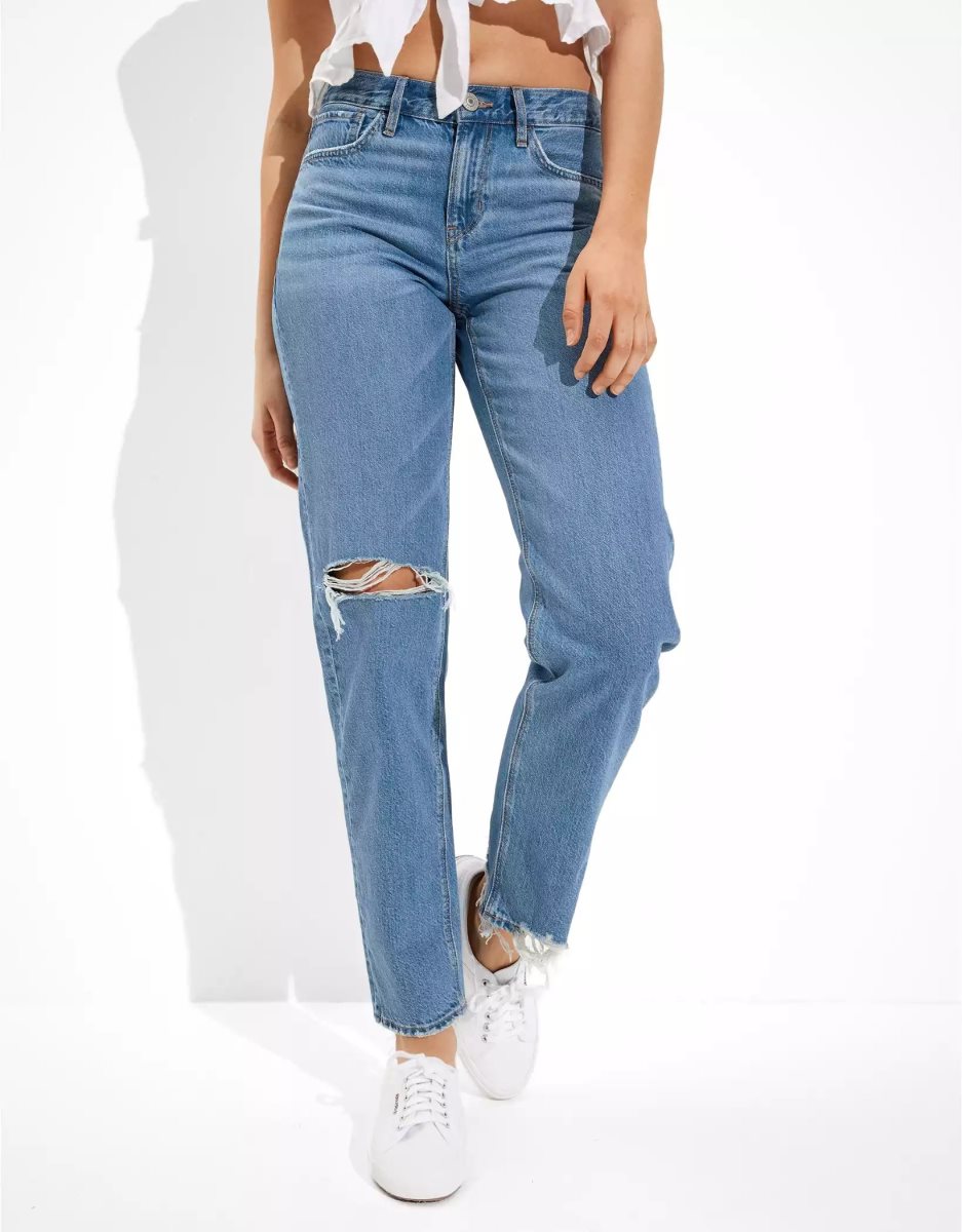 American Eagle AE x The Redesign Ripped '90s Gerade Jeans Damen Blau | USGNE2673