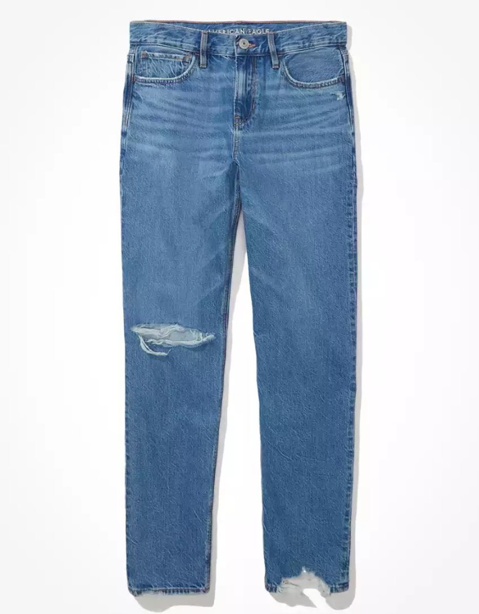 American Eagle AE x The Redesign Ripped '90s Gerade Jeans Damen Blau | USGNE2673