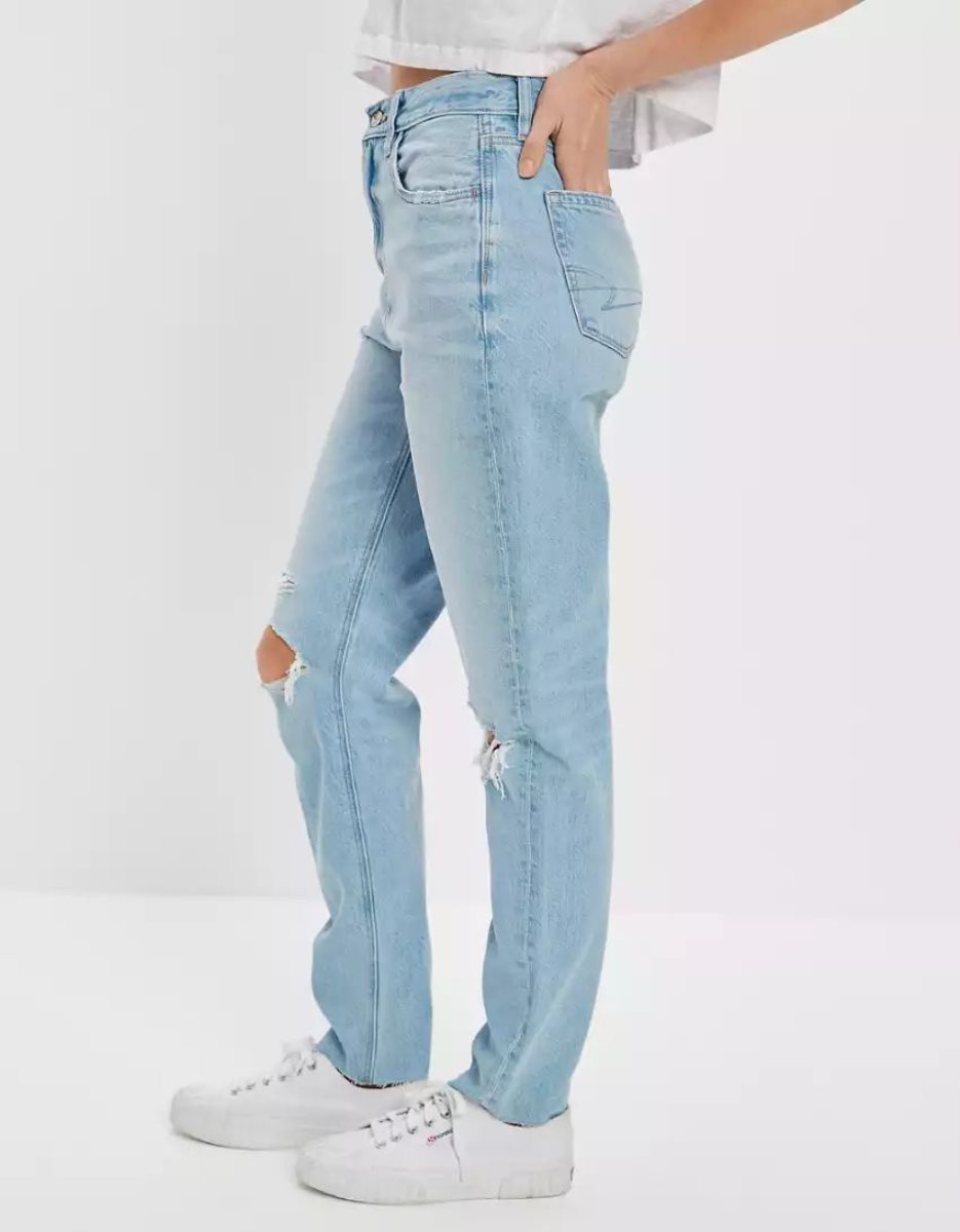 American Eagle AE x The Redesign Ripped Mom Jeans Damen Hellindigo | WXUYH8521