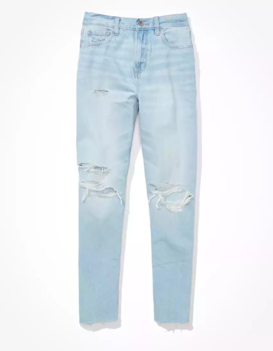 American Eagle AE x The Redesign Ripped Mom Jeans Damen Hellindigo | WXUYH8521