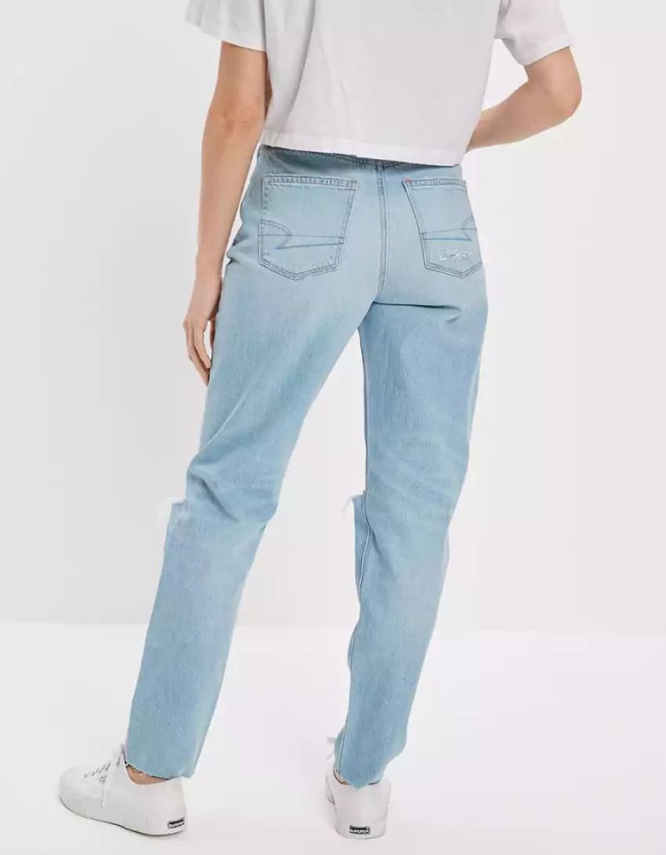 American Eagle AE x The Redesign Ripped Mom Jeans Damen Hellindigo | WXUYH8521